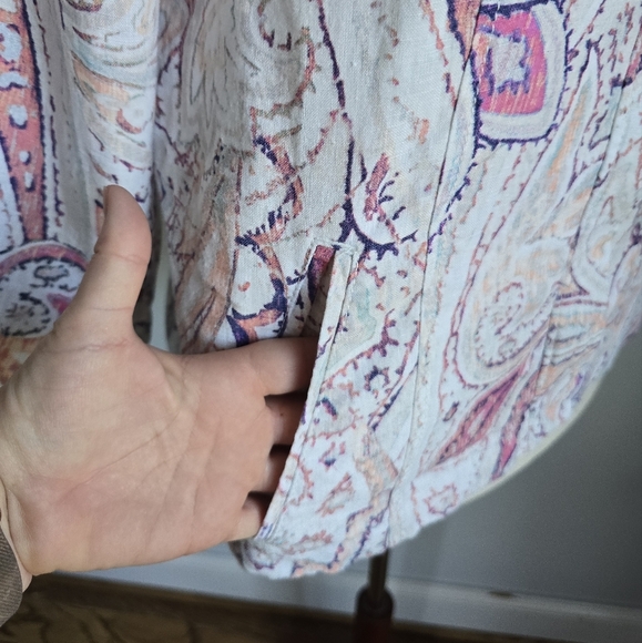 Chico's Paisley Floral Linen Zip Front Shacket Lightweight Jacket Size Medium - Picture 7 of 13